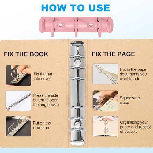 PATIKIL A8 3-Hole Ring Binder Mechanisms, 2 Set Binder Spines Replacement for Office Planners Documents Recipes Organization Storage, Pink - color: Pink