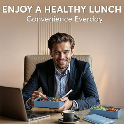 Umami Bento Box Adult, Leakproof, All-in-1 Lunch Containers for Adults | 40 oz, microwave & dishwasher safe, 4 utensils & sauce jar included, stackable, BPA-free, Denim Blue - color: Denim Blue, size: M - 40 oz