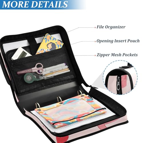 Pink Whales and Love Zipper Binder 3 Ring 1.5 Inch School Binder Organizer with Shoulder Strap Handle File Folder Pockets Large Capacity Students Girl Boy Men Office Work - color: Pink Sea Turtle