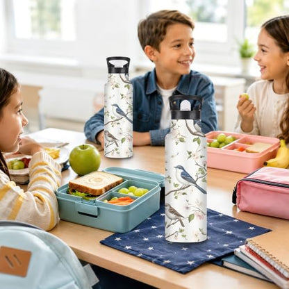 Bird Branch Insulated Water Bottle,Spring Blossom Stainless Steel Water Bottles 20 oz with Straw Lid,Leak Resistant Double Wall Insulated Flask with Handle for Travel Outdoor Gym - color: Bird Branch,Spring Blossom