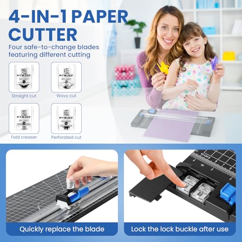 Paper Cutter, 12 Inch Rotary Trimmer, 5 Blades 4 Functions, Up to 6 Sheets Cut, with 2 Reversible Cutting Mats, Black Patent for Cardstock Scrapbooking
