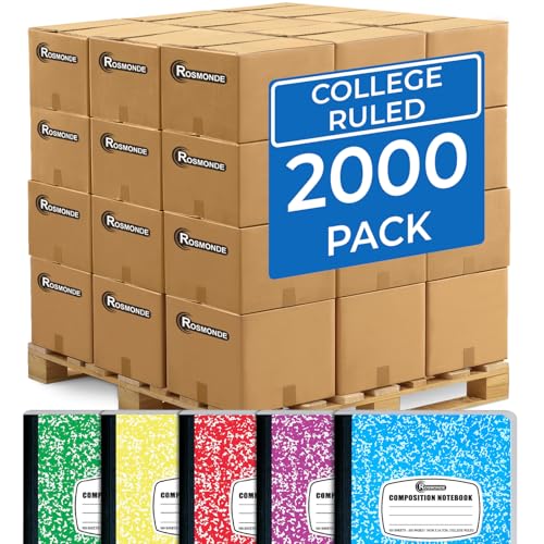Rosmonde 2000 Pack (Pallet) Composition Notebook Bulk, College Ruled, Full Pallet of Composition Notebooks, 100 Sheets (200 Pages), 9-3/4 x 7-1/2, Bulk Notebooks for School & Office, 4-7 Days Transit - size: 2000 Pack, style: Color Marble