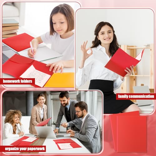 Gueevin 50 Pcs Plastic Folders with Pockets, Back to School Two Pocket Folder Fit Letter Size, Heavy Duty School Business Card Holder for Home Office, 11. 61 x 9. 45 Inches (Red) - color: Red