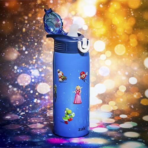 Zak Designs The Super Mario Galaxy Movie Sage Kids Water Bottle For School or Travel, 19oz Insulated Stainless Steel Water Bottle With Leak-Proof Straw, BPA Free (Mario & Friends) - color: Mario Movie 2
