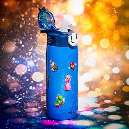 Zak Designs The Super Mario Galaxy Movie Sage Kids Water Bottle For School or Travel, 19oz Insulated Stainless Steel Water Bottle With Leak-Proof Straw, BPA Free (Mario & Friends) - color: Mario Movie 2