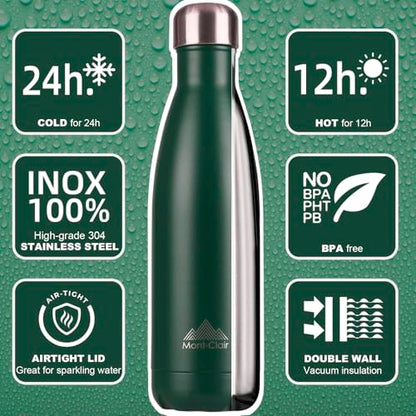 Mont-Clair Stainless Steel Water Bottle, Vacuum insulated - BPA Free, 12h Hot & 24h Cold Drinks, Metal Water Bottle 25 oz Leakproof, Ideal for Adult, Kids, Running - Dark Green - color: Dark Green, style: 25 Ounces