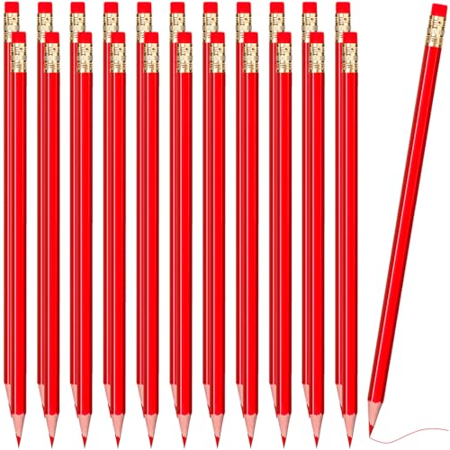 Zhanmai 24 Pieces Red Pencils with Eraser Pre Sharpened Wooden Erasable Checking HB Pencils with Erasable Tops for Writing Drawing Checking Coloring Tests Grading Map Coloring Editing Office Favors - color: Red
