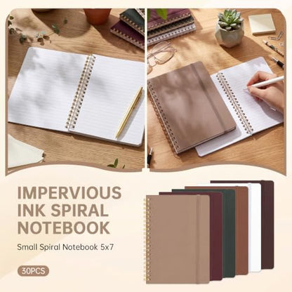 Watersay 30 Pcs Small Spiral Notebooks A6 with Straps, Multicolor 5" x 7" Pocket Notebooks Mini Lined Journals 50 Sheets for Back to School Supplies Students Rewards Office Gifts(Brown) - color: Brown