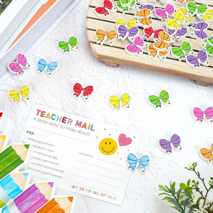 JarThenaAMCS 70 Pcs Back to School Mini Bulk Erasers Colorful Pencil Bow Shape Erasers for First Day of School Party Classroom Stationery Supplies Students Gifts Prizes Teacher Rewards - style: Colorful Pencil Bow