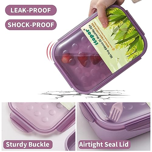 Itopor Bento Box for Kids & Adults, Lunch Box 46 oz, Lavender | Wheat straw material, BPA-free, leakproof, 3 compartments, microwave & dishwasher safe, for school, office & travel - color: Lavender