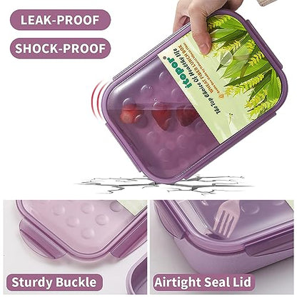 Itopor Bento Box for Kids & Adults, Lunch Box 46 oz, Lavender | Wheat straw material, BPA-free, leakproof, 3 compartments, microwave & dishwasher safe, for school, office & travel - color: Lavender
