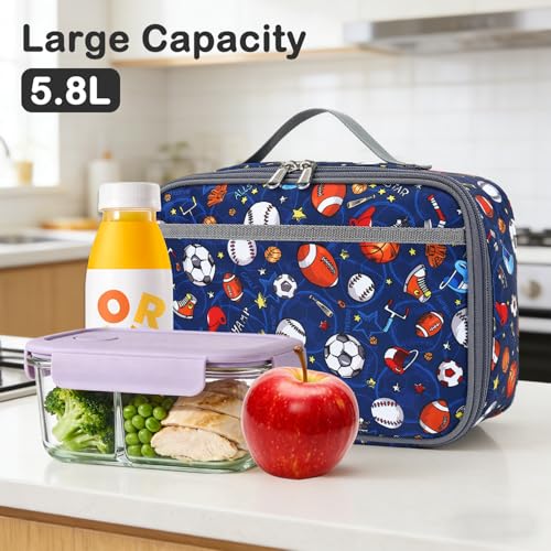 FlowFly Kids Lunch box Insulated Soft Bag Mini Cooler Back to School Thermal Meal Tote Kit for Girls, Boys,Football - color: Football