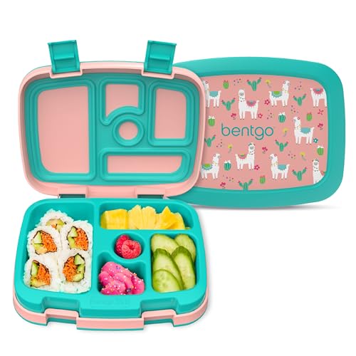Bentgo Kids Prints Leak-Proof, 5-Compartment Bento-Style Kids Lunch Box - Ideal Portion Sizes for Ages 3-7, Durable, Drop-Proof, Dishwasher Safe, & PFAS & BPA-Free Materials (Llamas) - color: Llamas