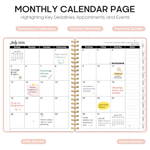 Planner 2026-2027, 8.5" x 11" Weekly and Monthly Academic Year Planner Calendar, July 2026 - June 2027, Hardcover Large School Planning Agenda With Tabs, Perfect for School & Office Supplies, A4, Pink - color: C-Pink, size: A4(8.5"x11")