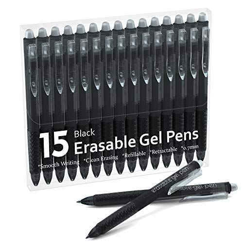 Lineon Erasable Gel Pens, 15 Pack Black Retractable Erasable Pens Clicker, Fine Point, Make Mistakes Disappear, Black Inks for School & Office - color: 15 Pack Black