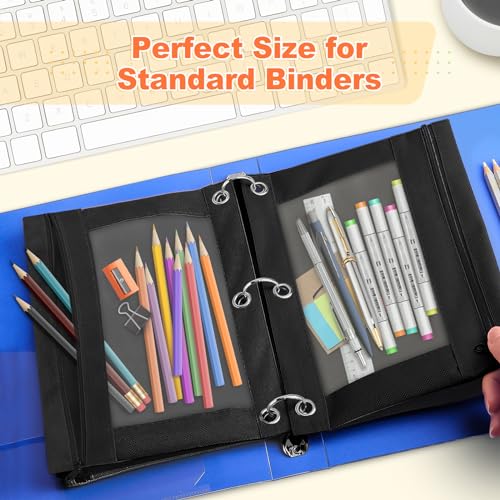 Shemira Pencil Pouch for 3 Ring Binder, 36 Pack Black Pencil Pouches Bulk, Pencil Pouch with Smooth Zipper, Zipper Pencil Pouches, 3 Ring Binder Pencil Pouchs, Clear Window Pencil Case Pouch - color: Black