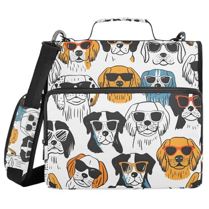 3 Ring Zipper Binder with Shoulder Strap Funny Dogs Doodle 2 Inch Zippered Binder Bag 500 Sheet Capacity Multi Pockets for School Supplies - color: Multi16