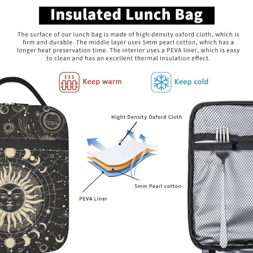 Sun and Moon Mystic Goth Witchy Black Lunch Box Reusable Insulated Totes Lunch Bag Thermal Cooler For Boy Girls School Men Women Beach Travel - color: Sun and Moon Mystic Goth Witchy
