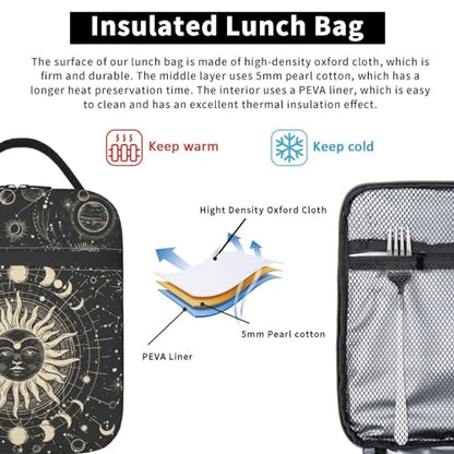 Sun and Moon Mystic Goth Witchy Black Lunch Box Reusable Insulated Totes Lunch Bag Thermal Cooler For Boy Girls School Men Women Beach Travel - color: Sun and Moon Mystic Goth Witchy