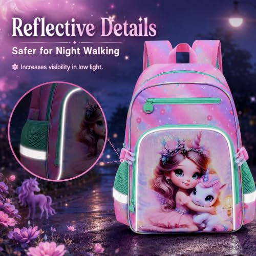 gxtvo 3PCS Girls Backpack, 16" Sequin Prechool Elementary Bookbag and Lunch Box - color: New Uv Printing Fairy Unicorn Clip-on Backpack