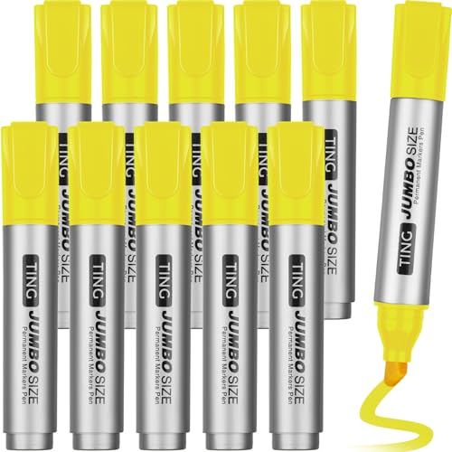 Fuutreo 10 Pack Jumbo Permanent Markers Bulk Large Chisel Tip Permanent Markers Quick Drying Waterproof Big Huge Poster Pens for Office, Logistics Company and More(Yellow) - color: Yellow