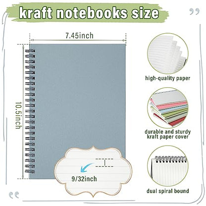 Fuutreo 6 Pack B5 Spiral Notebooks 10.5 x 7.45 Inch College Ruled Aesthetic Journal Kraft Hardcover 70 Sheets (140 Pages) Spiral Notebook for Office Students Work Journaling(Fresh,Morandi) - color: Fresh