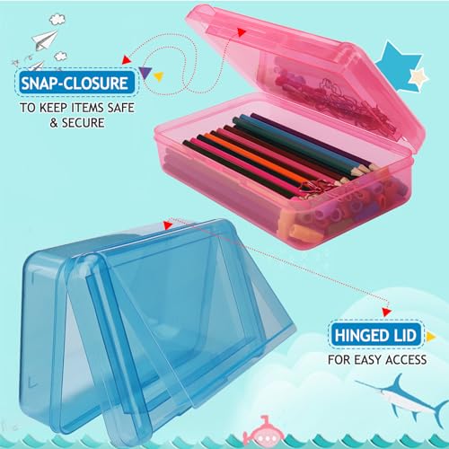 SFLHHDM Large Pencil Box, Double Layer Capacity Pencil Holders, Hard Pen Case with Snap-tight Lid, Plastic Pencils Case for Office School, Pen Boxes Storage Organizer (Blue+Yellow+Pink-3Pcs) - color: Blue+Yellow+Pink-3Pcs