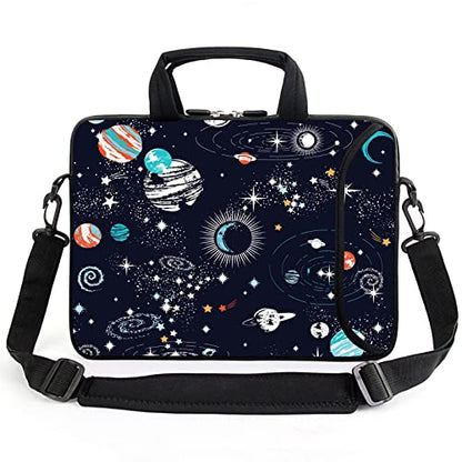 AMARY 13" 13.3" laptop sleeve chromebook case adjustable shoulder strap with handle accessory pocket (Galaxy-1) - color: Galaxy-1