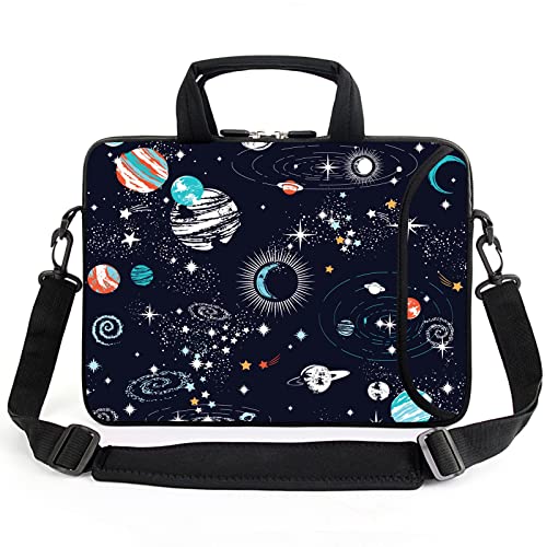 AMARY 13" 13.3" laptop sleeve chromebook case adjustable shoulder strap with handle accessory pocket (Galaxy-1) - color: Galaxy-1