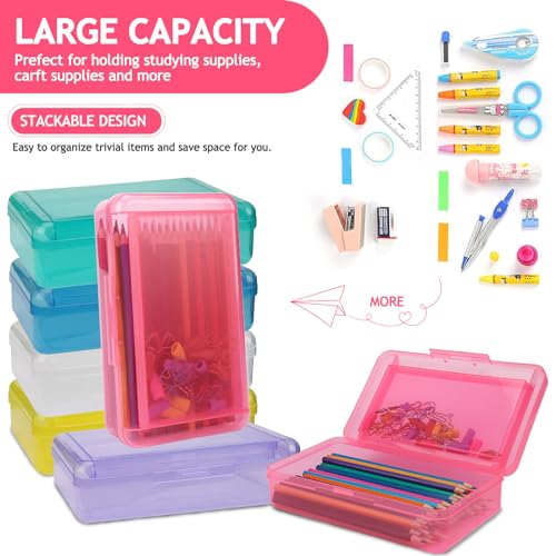 SFLHHDM Large Pencil Box, Double Layer Capacity Pencils Holders, Clear Hard Pen Case with Snap-tight Lid, Plastic Pencil Case for Office School, Pen Boxes Storage School Box (Hot Pink-1pcs) - color: Hot Pink-1pcs