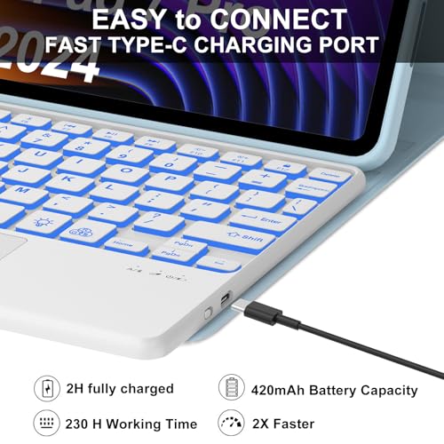 IVEOPPE Keyboard Case for Xiaomi Pad 8/8 Pro/Pad 7/7 Pro 11.2 Inch Trackpad | 7 Color Backlit, Magnetic Detachable Wireless Bluetooth Keyboard, Multi-Touch Trackpad, Stain Resistant Cover, Rechargeable - color: Light Blue (Backlit Keyboard)