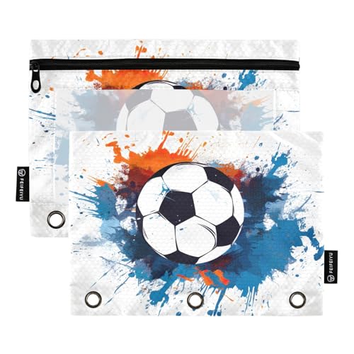 Emelivor Blue Football Soccer Pencil Pouch for 3 Ring Binder 2 Pcs Binder Pouches with Zipper Pocket Pencil Case Bag with Clear Window for Office Work School Supplies - color: Blue Football Soccer