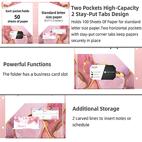 Ospelelf Folders with Pockets, Waterproof Plastic Folder with Two Fixed Corner Tabs and 2 Pockets Includes Business Card Slot, Includes Sticker, Fits 3 Ring Binder Holds 11" x 8.5", 6-Pack - color: Marble
