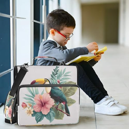 3 Ring Zipper Binder Toucan Bird Tropical Leaves Binders Bag with Shoulder Strap 500 Sheets Paper Organizer Trapper Keeper Documents Storage File Folder for School Office - color: A2392
