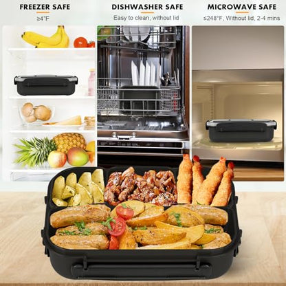 Yumuk Bento Box for Kids 1300ML with 4 Compartment & Cake Cups, Black | Lunch Box Containers for Adults/Kids/Toddler, Leak-Proof, Microwave/Dishwasher/Refrigerator Safe, BPA Free - color: Black