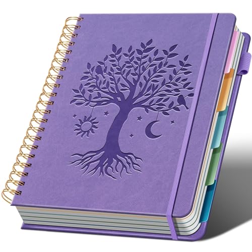 Ovesmusl Hardcover Spiral Notebook 8.5" x 11" with 5 Removable Dividers 300 Pages Leather 5 Subject Notebook College Ruled 100GSM Large Spiral Notebooks for Work Thick Lined Journal for Women, Purple - color: Purple, size: 8.5"x11"