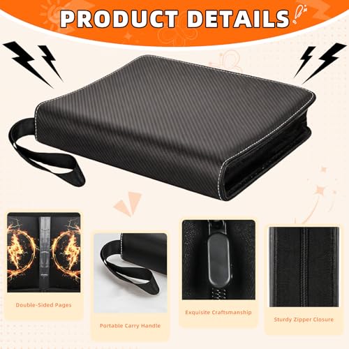 Jumbo Card Binder 100 Pockets for XL Jumbo Cards, Oversized Card Binder, QUBAMG PU Zipper Double Sided Binder Fits 5.7″ x 7.9″ Large Game Cards, Big Trading Card Collection Album Folder, Black - color: Black