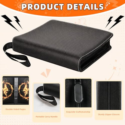 Jumbo Card Binder 100 Pockets for XL Jumbo Cards, Oversized Card Binder, QUBAMG PU Zipper Double Sided Binder Fits 5.7″ x 7.9″ Large Game Cards, Big Trading Card Collection Album Folder, Black - color: Black