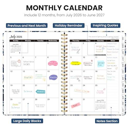 Planner 2026-2027, Academic Planner Weekly and Monthly, Jul 2026 - Jun 2027, Spiral Bound School Planning Tool with Tabs and Pocket, Perfect for Students & Teacher, 6.3" x 8.5", Blue Heirloom - color: I-Blue Heirloom, size: 6.3"x8.5" (A5)