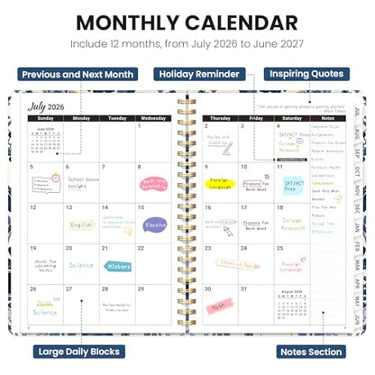 Planner 2026-2027, Academic Planner Weekly and Monthly, Jul 2026 - Jun 2027, Spiral Bound School Planning Tool with Tabs and Pocket, Perfect for Students & Teacher, 6.3" x 8.5", Blue Heirloom - color: I-Blue Heirloom, size: 6.3"x8.5" (A5)