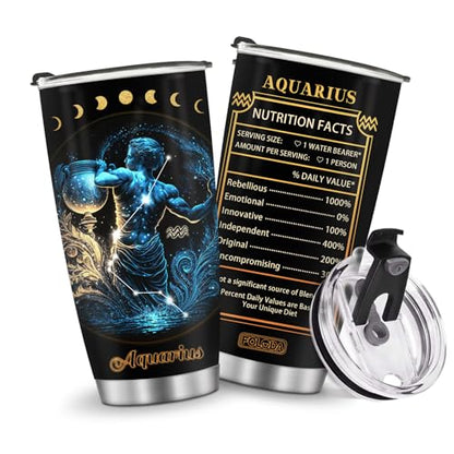 Horoscope Aquarius 20oz Insulated Tumblers Travel Mug Cup Gifts for Birthday Boys Girls Men Women Son Daughter Travel Essentials Accessories Must Have Cold Iced - color: Aquarius