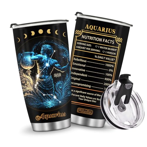 Horoscope Aquarius 20oz Insulated Tumblers Travel Mug Cup Gifts for Birthday Boys Girls Men Women Son Daughter Travel Essentials Accessories Must Have Cold Iced - color: Aquarius