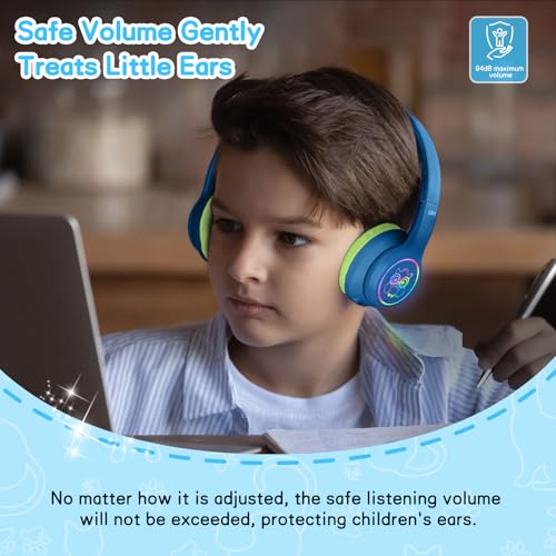LOBKIN Active Noise Cancelling Headphones for Kids with Case - RGB LED Light Up Foldable Adjustable Over Ear Headphone Support Wireless or 3.5mm Wired Mode for Toddler & Girls & Boys Teens