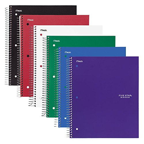 Five Star 06210 Wirebound 3-Subject Notebook, College Rule, 11 x 8 1/2, 150 Sheets, Assorted - size: 150