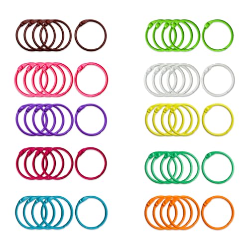 50pcs 1 inch Metallic Binder Rings for Index Cards Flashcards, 10 Colors Small Colorful Metal Steel Book Notebook Paper Rings Keychain Key Rings for School Office Home (50, 1 inch)