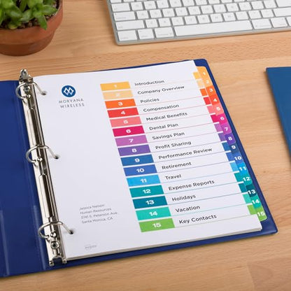 Avery 15 Tab Dividers for 3 Ring Binders,Customizable Table of Contents,Multicolor Tabs,6 Sets (11197),(Pack of 6) - size: 6 sets (Pack of 6)