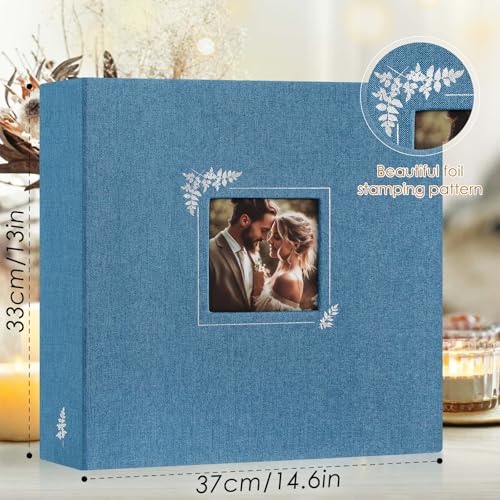 Lanpn 2 Packs Scrapbook Photo Album 12x12, Linen Window Design Cover Top Load 3 Ring Folder Binder Photo Book Photobook 12 x 12 inch with 30 Plastic Sleeves 60 Pages (Blue) - color: Blue, size: 12x12"/2PK