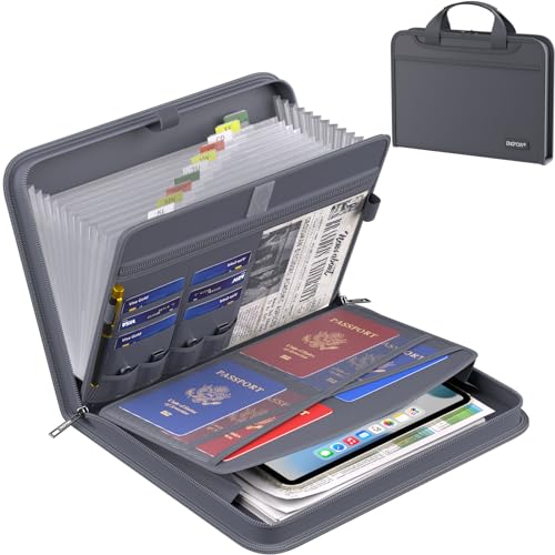 ENGPOW Accordion File Organizer,Fireproof Expanding File Folder with Multi Pockets,13 Pockets Document Organizer Bag with Handle & Labels,Portable Home Travel Safe Storage for Letter A4 Files,Gray - color: Gray, style: 13 Pockets