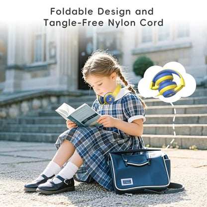 Candy Bila Kids Headphones, Wired Headphones for Kids Over Ear with Microphone, 85/94dB Volume Headphone for Girls Boys, Foldable Headphone for Learning & Entertainment, Light Yellow - color: Light Yellow