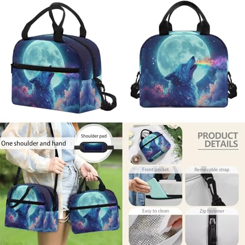 Cool Wolf Backpack for Boys - 17 Inch Bookbag with Insulated Lunch Box, Water Bottle Bag & Pencil Case, 4 in 1 Bookbag Back to School Supplies - color: Cool Wolf